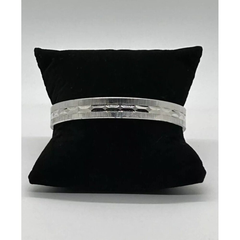 Monet Bangle Bracelet Etched Silver-tone Diamond Cut Design 7.5 inches - Picture 1 of 6